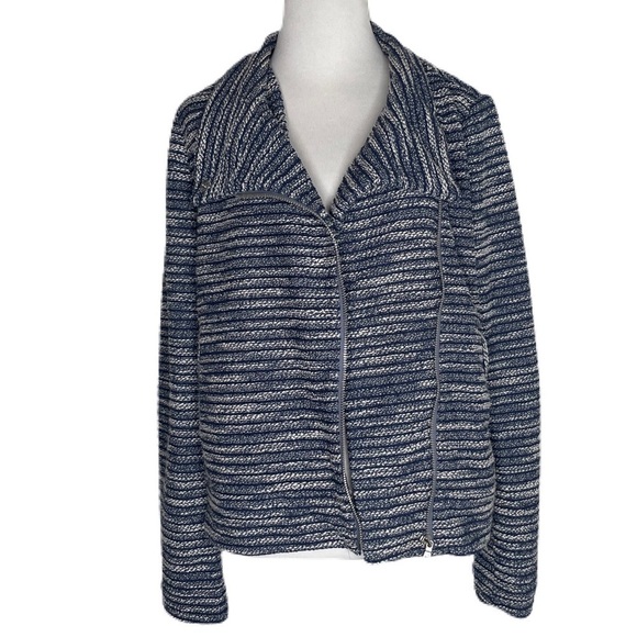 Loft blue and white striped tweed side zip jacket - Picture 3 of 8